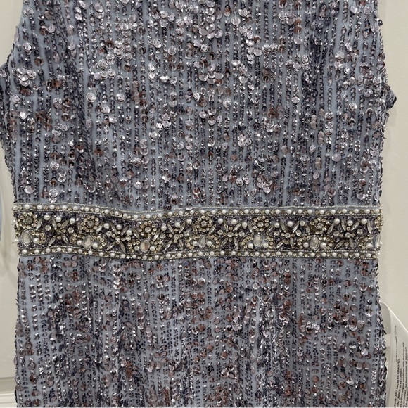 NWOT Mac Duggal Steel Sequined Jewel Neck Sheath Breaded Dress sz 8 - Picture 7 of 8